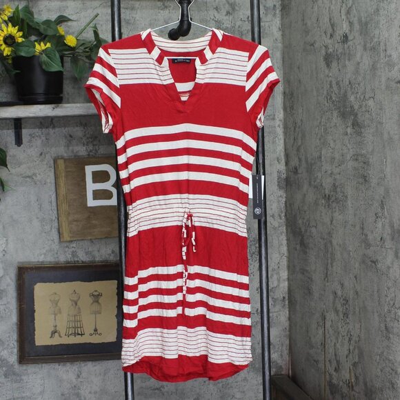 NWT As U Wish Juniors Striped Drawstring T-Shirt Dress Red Stripe S - Picture 3 of 7